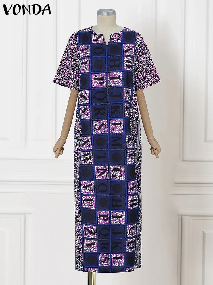 Plus Size Boho Print Maxi Dress With V-Neck