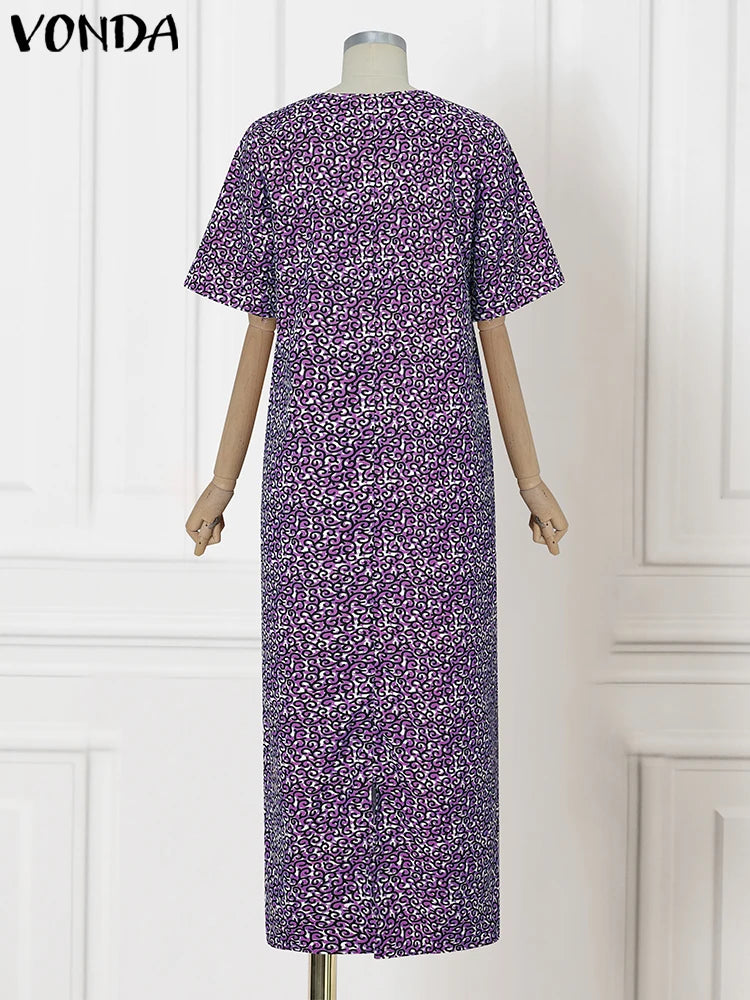 Plus Size Boho Print Maxi Dress With V-Neck