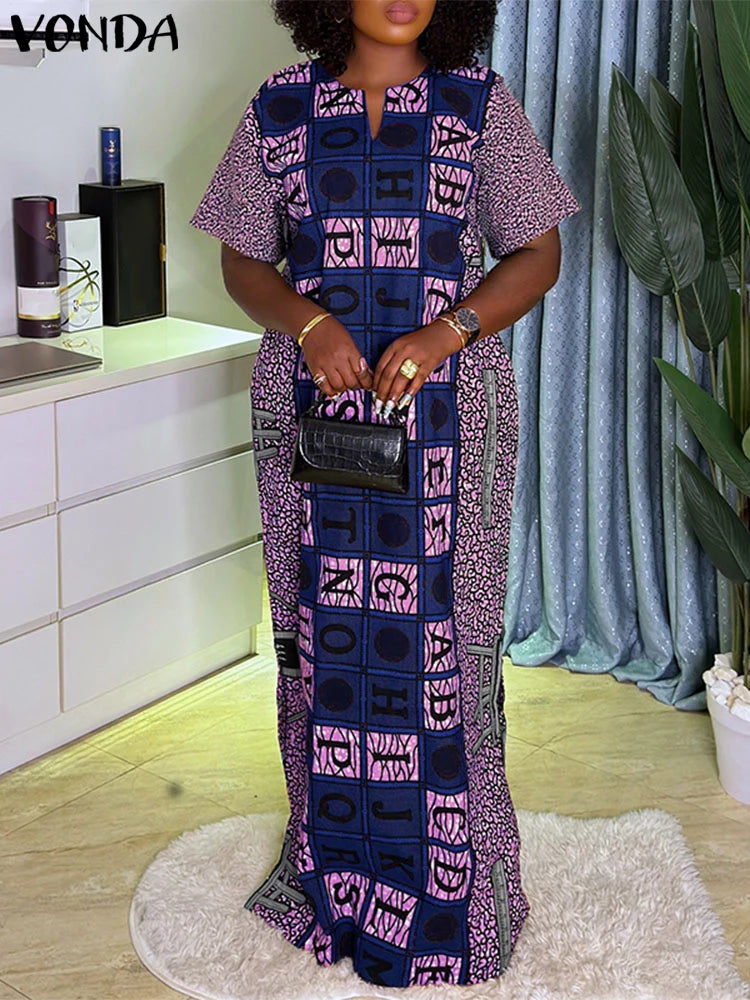 Plus Size Boho Print Maxi Dress With V-Neck
